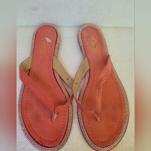 Stylish Coral Sandals with Rhinestone Trim